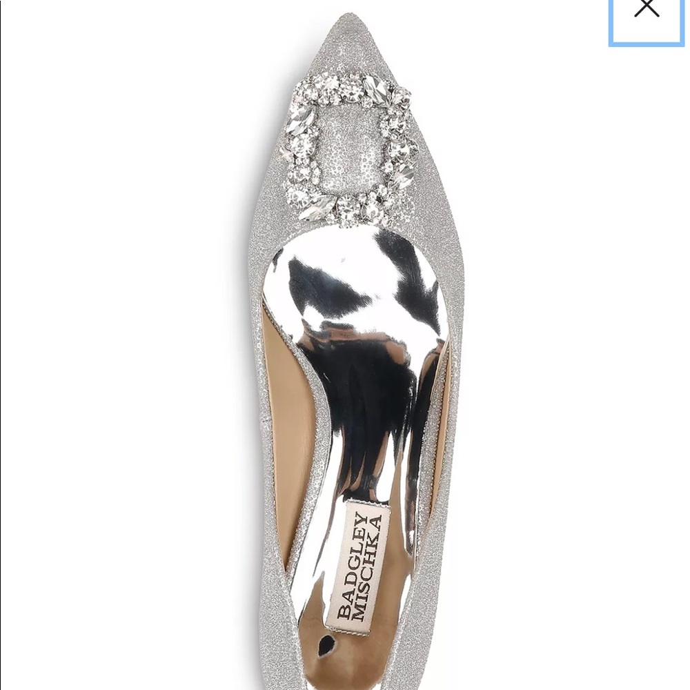 Silver Badgley Mischka Carrie Crystal-Embellished Kitten Heel Pumps size 7